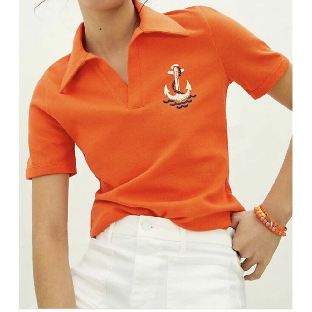 New ANTHROPOLOGIE MAEVE NEWPORT POLO TOP Orange Size XS